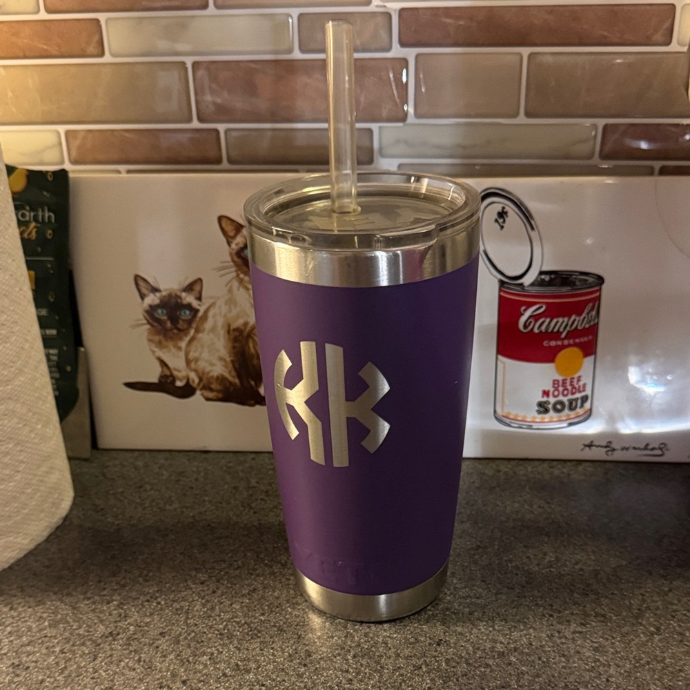 Yeti Purple Tumbler with Silver monogramming KK